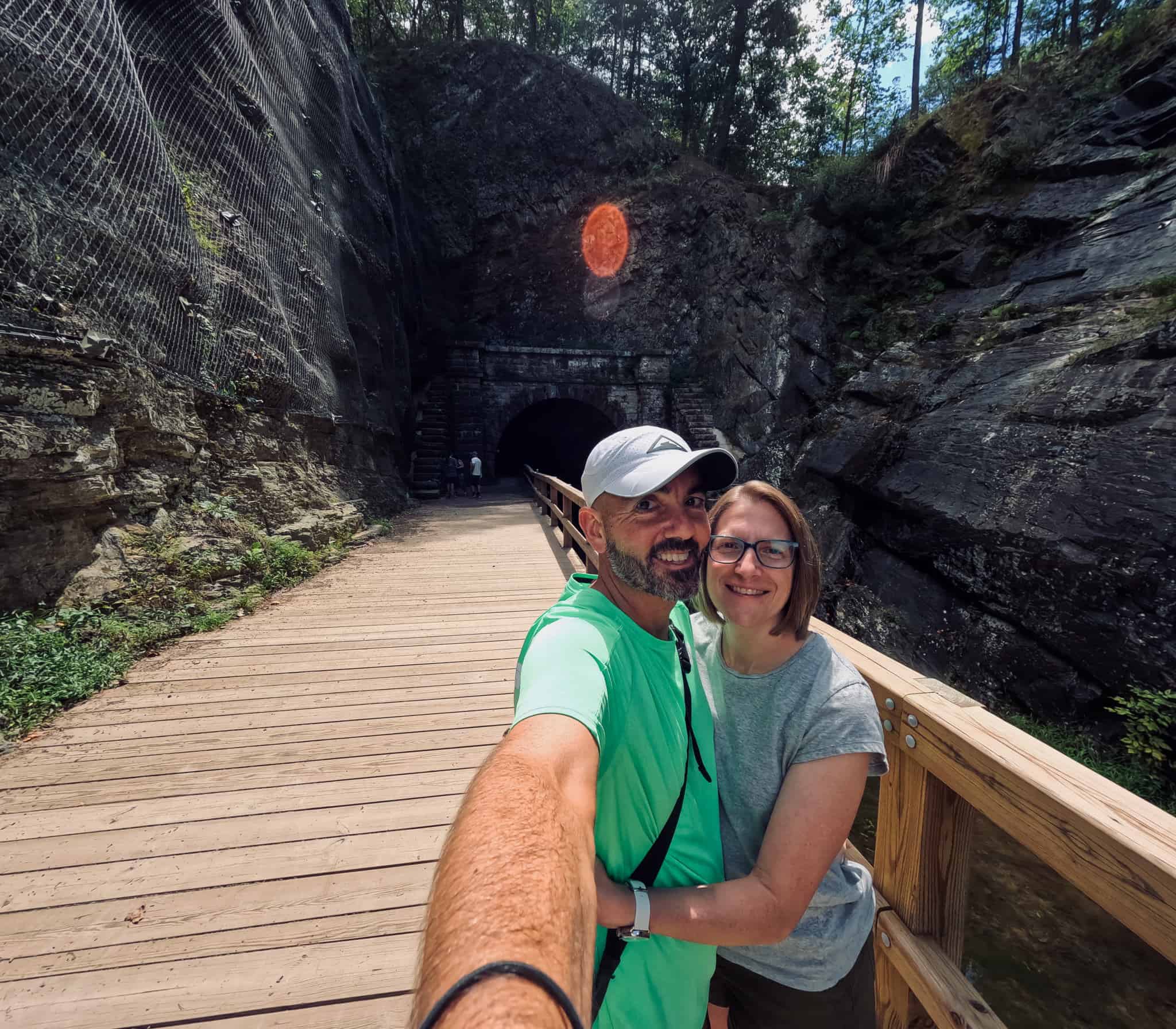 Selfie outside the exit of the Paw Paw Tunnel