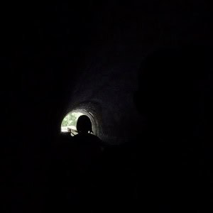 The view inside the tunnel looking back toward the entrance