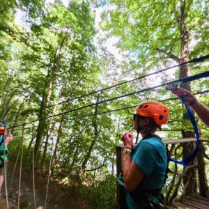 Crossing the wooden bridge